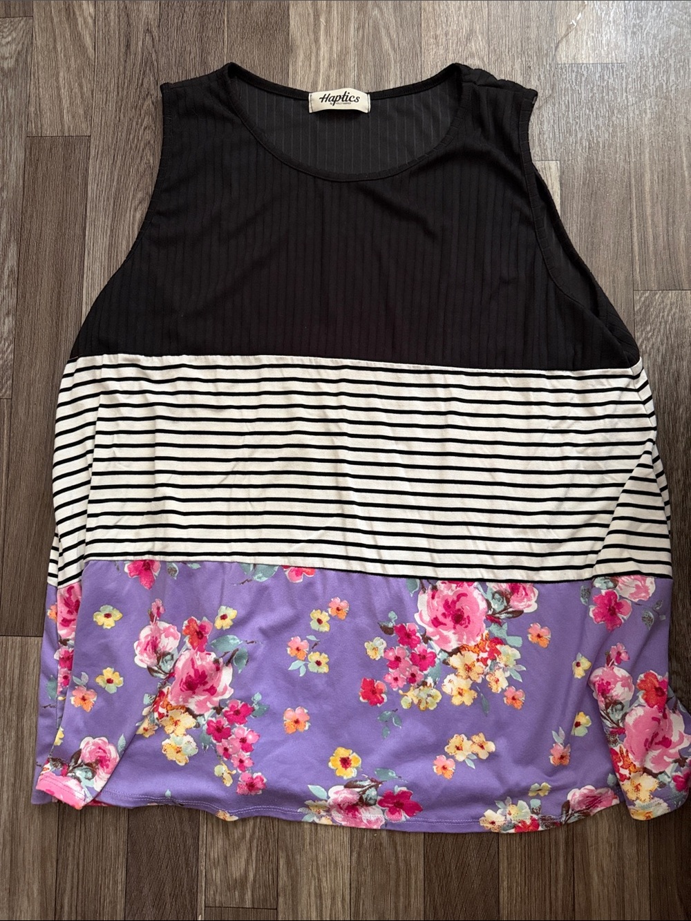 Haptics Black & Purple Floral Stripe Sleeveless Tank